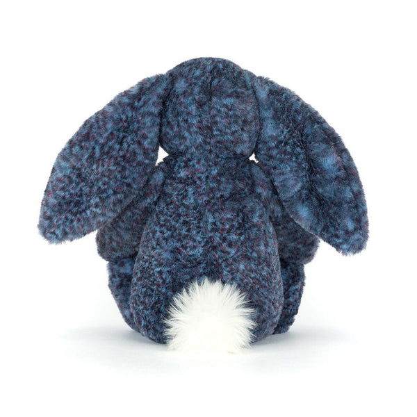Blue textured plush bunny toy on a white background