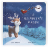 A children's board book titled 'A Reindeer's Dream' featuring an illustration of a smiling reindeer and Santa's sleigh with reindeer in the background against a night sky.
