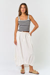WHITE ELASTIC HEM MIDI SKIRT W/ PACK POCKETS