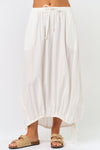 WHITE ELASTIC HEM MIDI SKIRT W/ PACK POCKETS