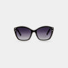 A pair of fashion sunglasses with a patterned frame and gradient lenses.