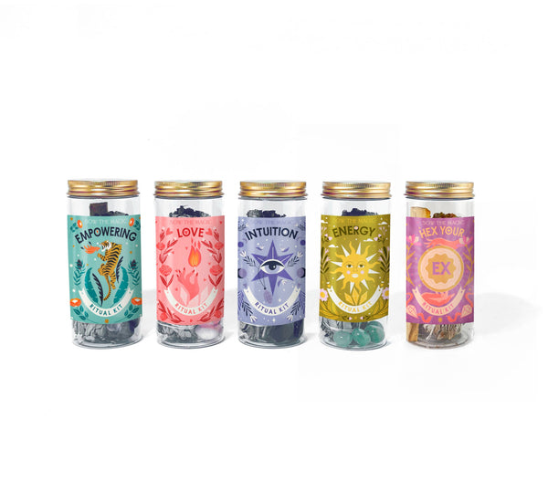 LOVE RITUAL KIT JAR WITH ROSE QUARTZ, PALO SANTO + SAGE
