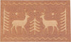 A beige doormat with a winter theme, featuring silhouettes of two deer on it.