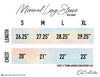 Size chart for mineral long sleeve shirts with length and chest measurements.