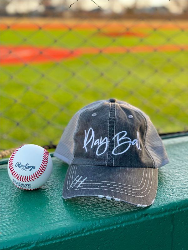 PLAY BALL EMBROIDERED TRUCKER HAT