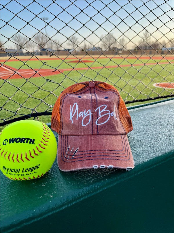 PLAY BALL EMBROIDERED TRUCKER HAT