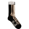 A pair of socks with a bone pattern and the text 'Bad to the Bone' displayed on the side.