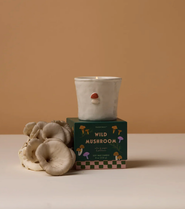 BISTRO 8 OZ WHITE CERAMIC CANLDE | WILD MUSHROOM