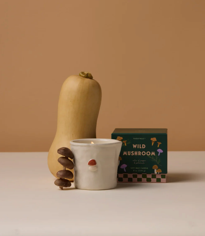 BISTRO 8 OZ WHITE CERAMIC CANLDE | WILD MUSHROOM