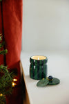 CABANA 6.5 OZ GREEN AND NAVY STRIPED CERAMIC CANDLE - BALSAM & FIR