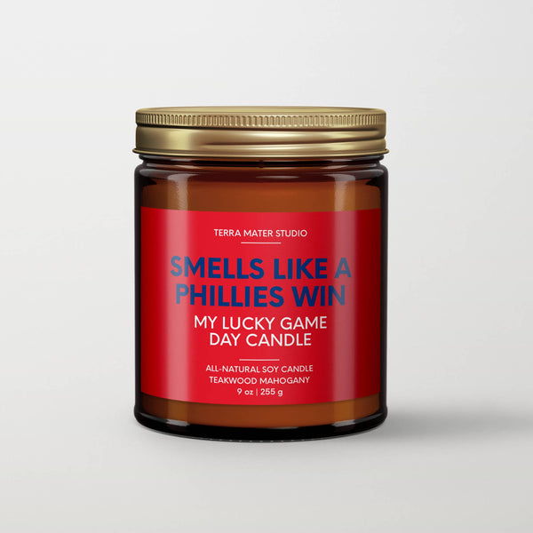 SMELLS LIKE A PHILLIES WIN | LUCKY GAME DAY CANDLE TOBACCO + VANILLA / 9 OZ