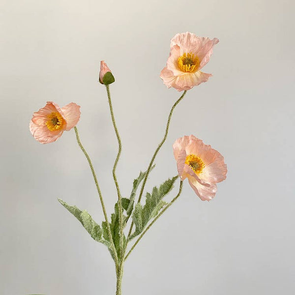 22'' SINGLE FLOCKED FLORAL POPPY SPRAY, COLORFUL SILK POPPIES: LIGHT PINK
