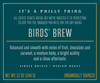 Birds' Brew coffee label with text on a teal background
