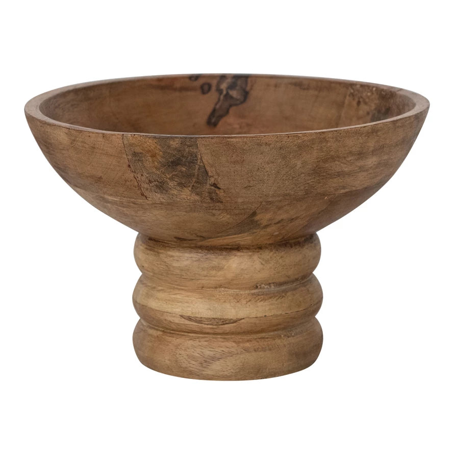 RIBBED MANGO WOOD FOOTED BOWL