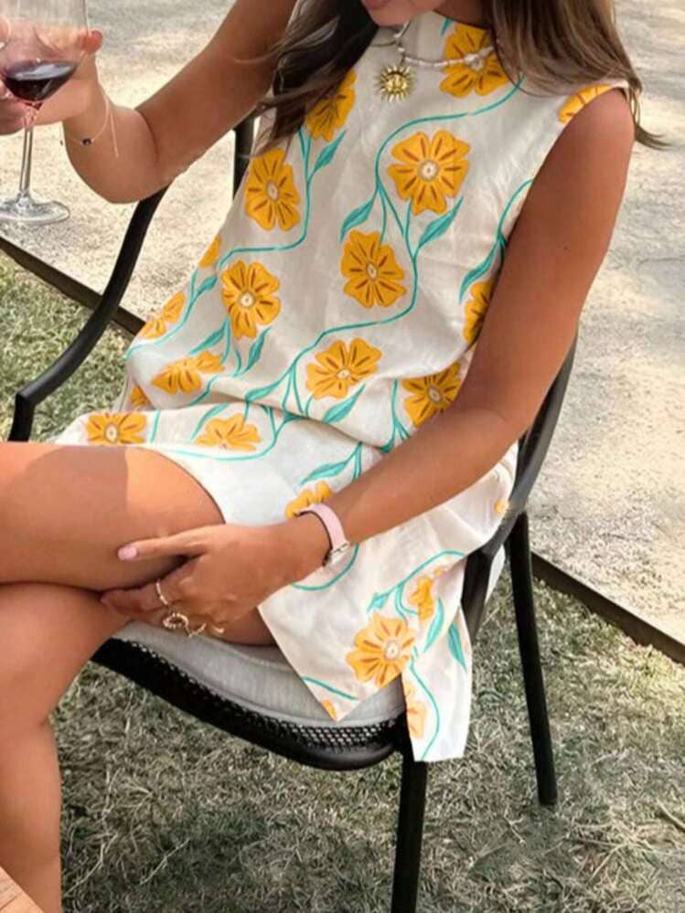 FLORAL PRINT SLEEVELESS MINI DRESS