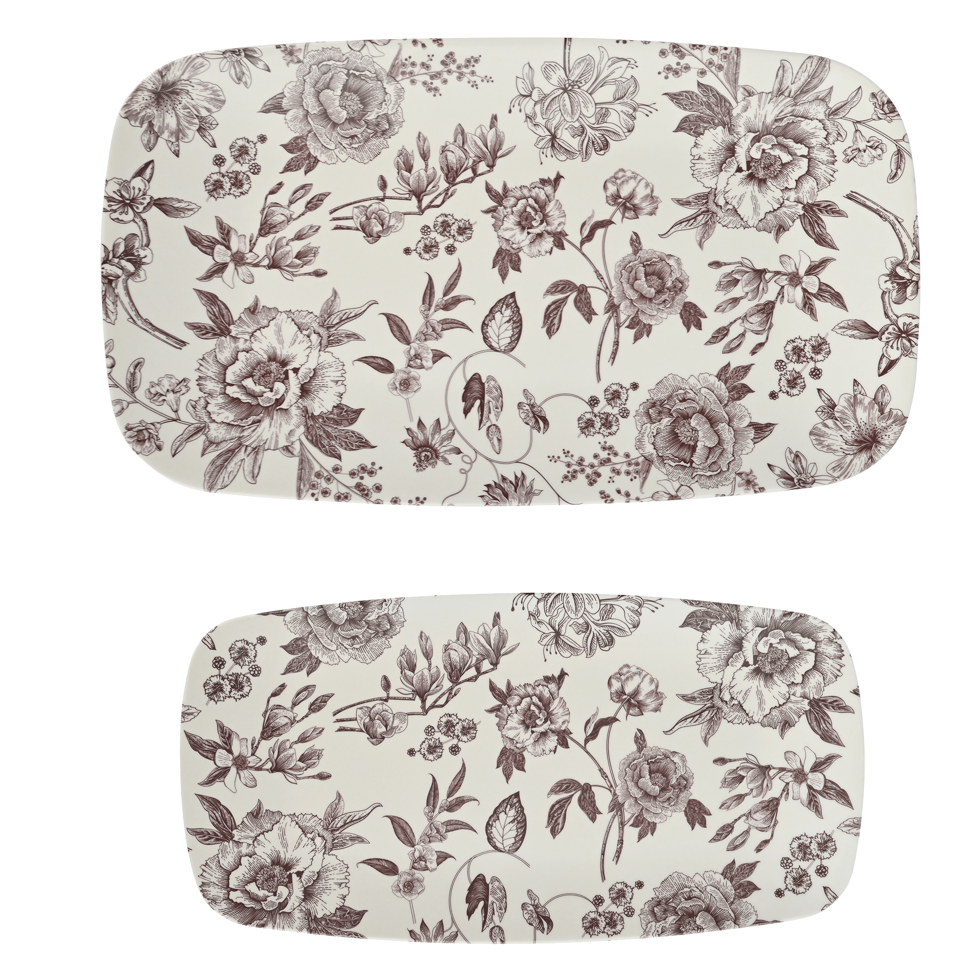 BROWN DELFT STACKING MELAMINE TRAY - SET OF 2