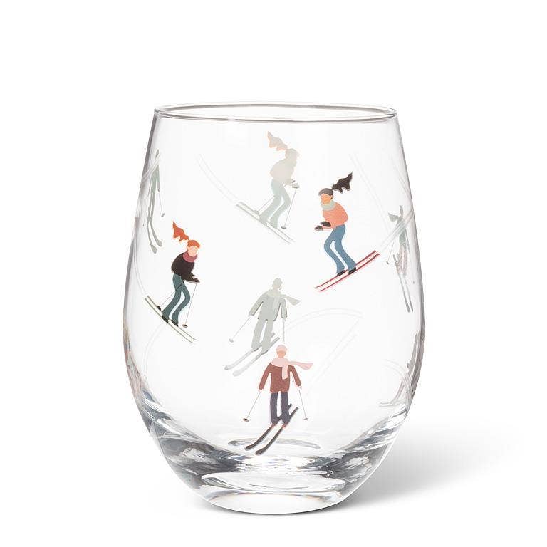SKIERS STEMLESS WINE GLASS
