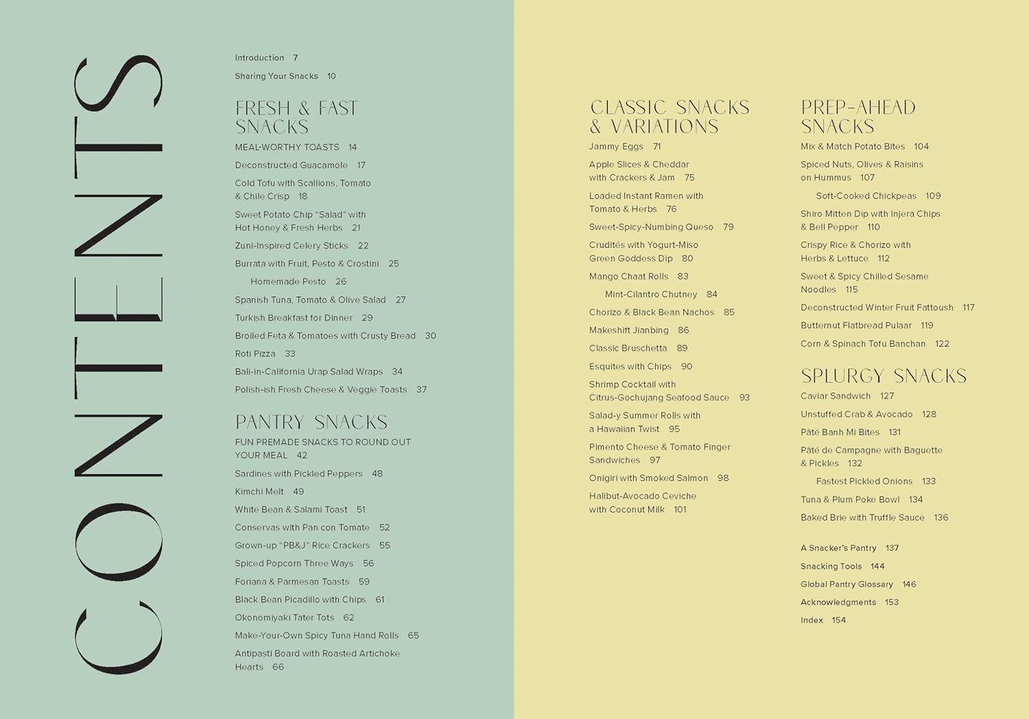 Menu or list of snack categories on a two-tone background