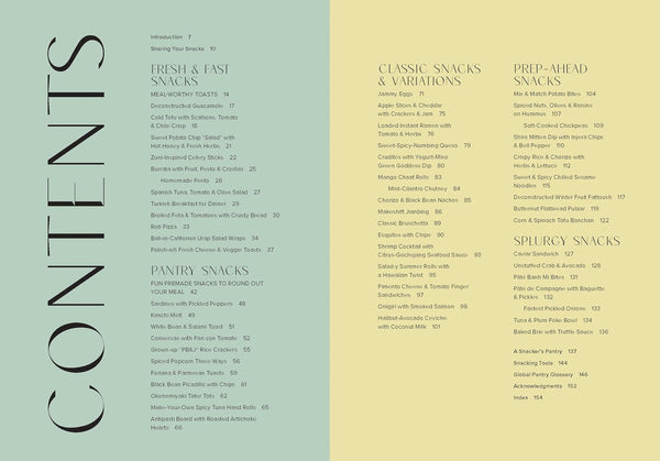 Menu or list of snack categories on a two-tone background
