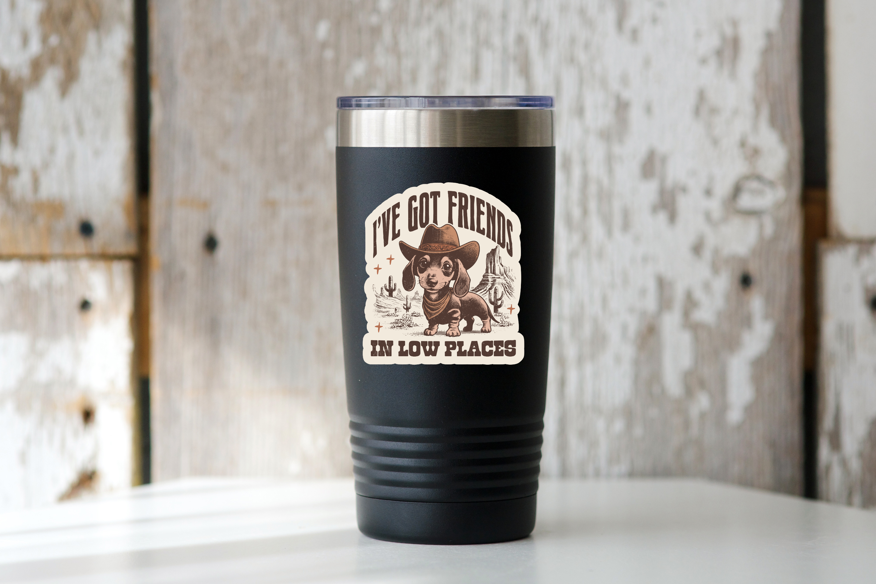 I'VE GOT FRIENDS IN LOW PLACES DACHSHUND STICKER