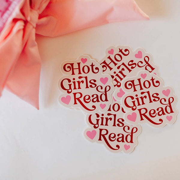 Sticker with 'Hot Girls Read' text on a white background
