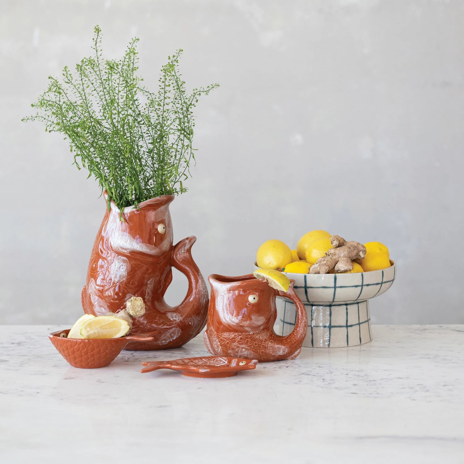 HAND-PAINTED STONEWARE PEDESTAL BOWL (EACH WILL VARY)