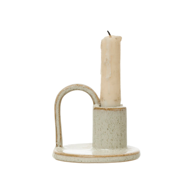 STONEWARE TAPER HOLDER WITH HANDLE
