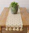 TABLE RUNNER - GREY/GREEN MEDALLION WITH TASSELS