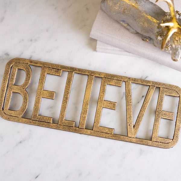 METAL GOLD TRIVET BELIEVE