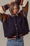 CHUNKY RIB-KNIT FAUX FUR LINED CARDIGAN