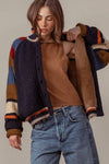 CHUNKY RIB-KNIT FAUX FUR LINED CARDIGAN