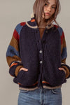 CHUNKY RIB-KNIT FAUX FUR LINED CARDIGAN