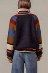 CHUNKY RIB-KNIT FAUX FUR LINED CARDIGAN