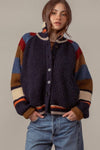 CHUNKY RIB-KNIT FAUX FUR LINED CARDIGAN