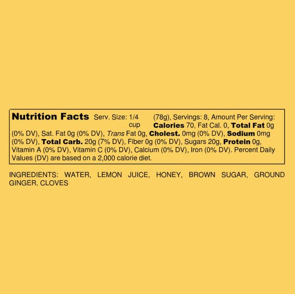Nutrition facts label with ingredients on a yellow background