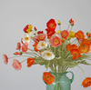22'' SINGLE FLOCKED FLORAL POPPY SPRAY, COLORFUL SILK POPPIES: ORANGE