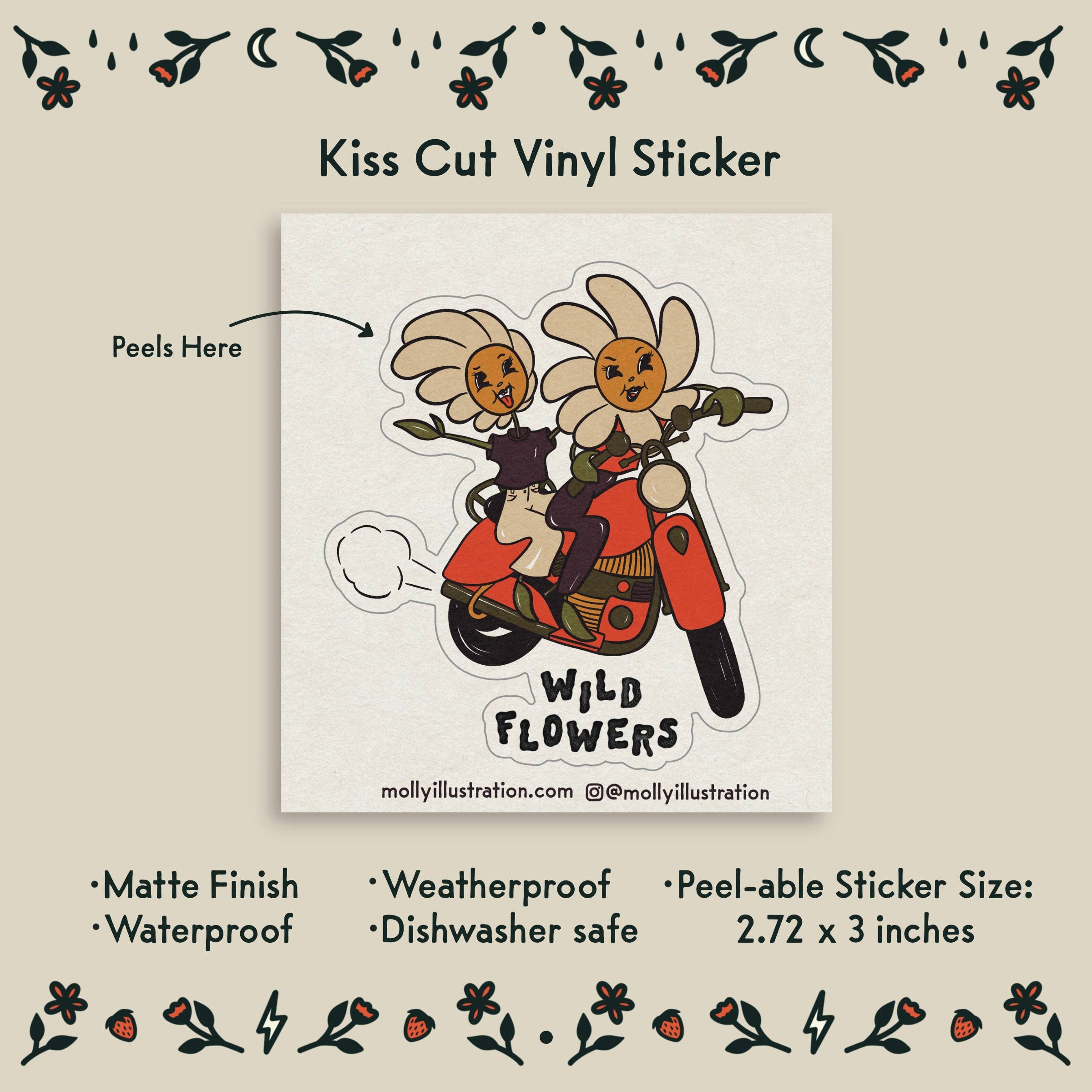 WILD FLOWERS WATERPROOF VINYL STICKER