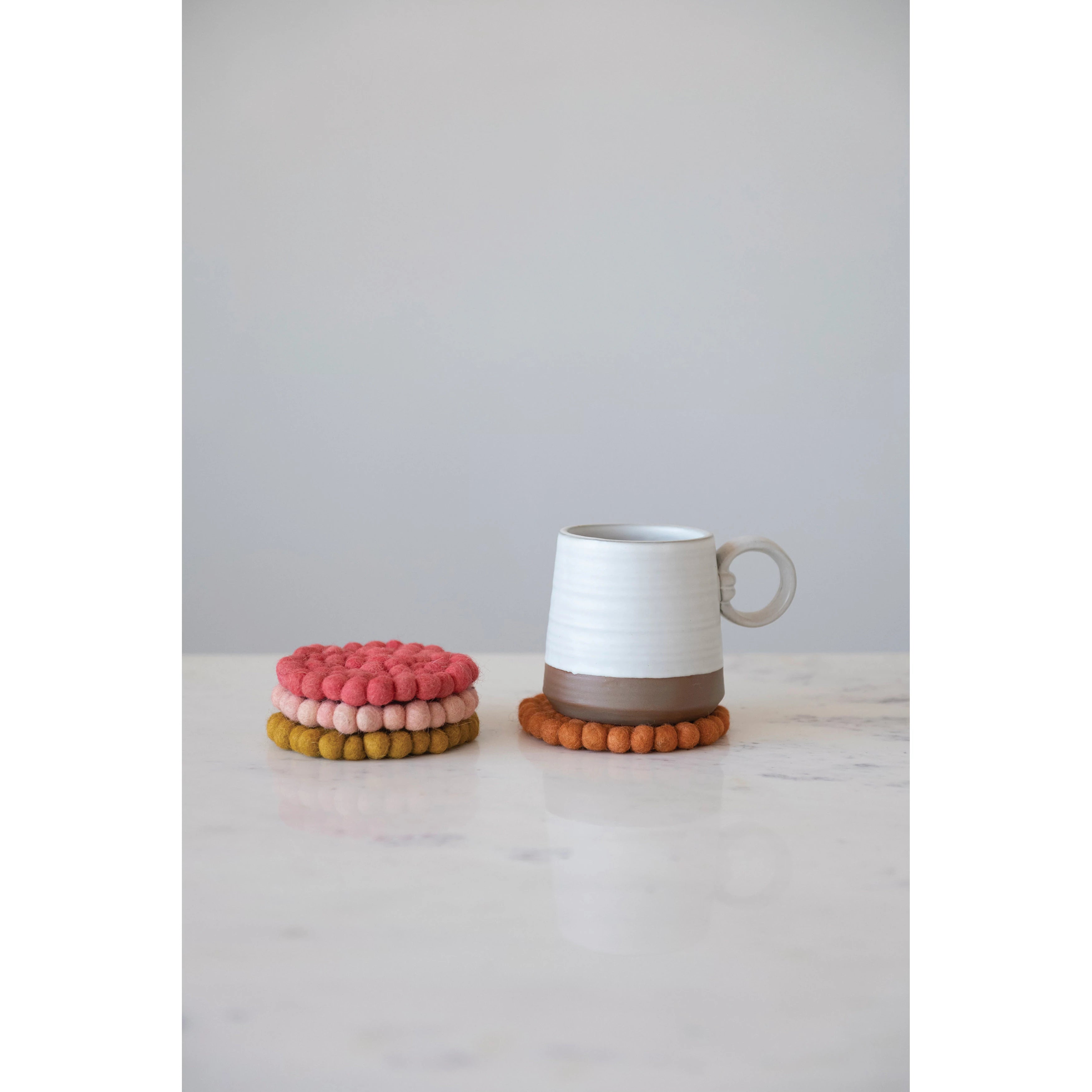 HANDMADE WOOL FELT BALL COASTERS SET