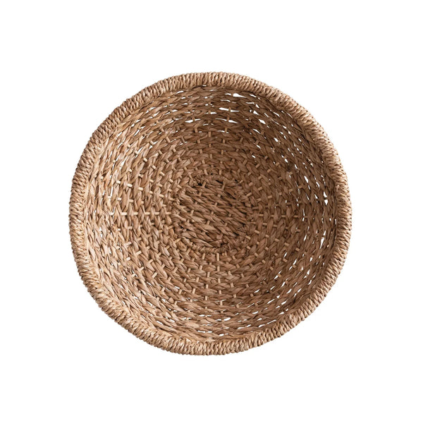 DECORATIVE BRAIDED BANKUAN & RATTAN FOOTED BOWL, NATURAL