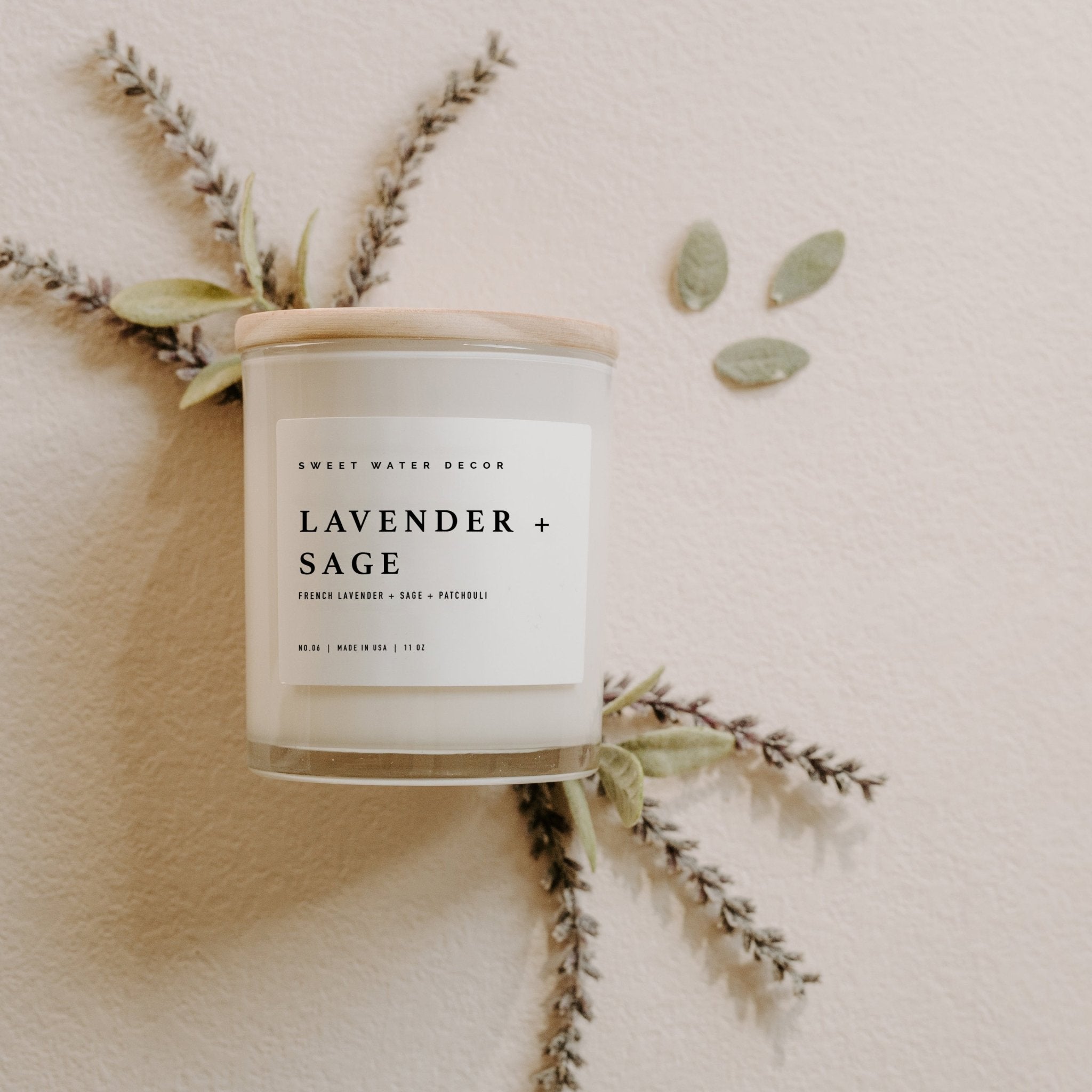 LAVENDER AND SAGE SOY CANDLE - WHITE JAR - 11 OZ