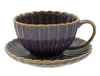 10 OZ. STONEWARE RIBBED MUG W/ SAUCER, REACTIVE GLAZE
