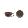 10 OZ. STONEWARE RIBBED MUG W/ SAUCER, REACTIVE GLAZE