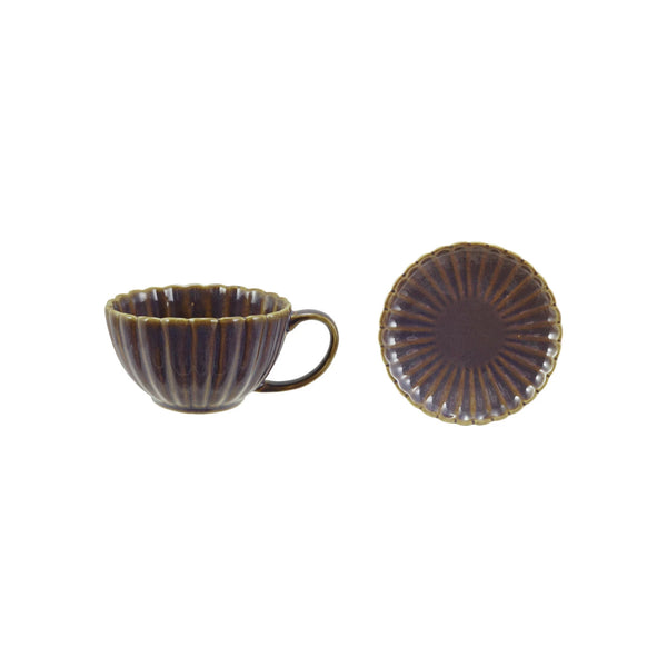 10 OZ. STONEWARE RIBBED MUG W/ SAUCER, REACTIVE GLAZE