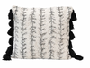 SALE-BLACK WHITE 18" COTTON PRINTED TUFTED PILLOW WITH TASSELS