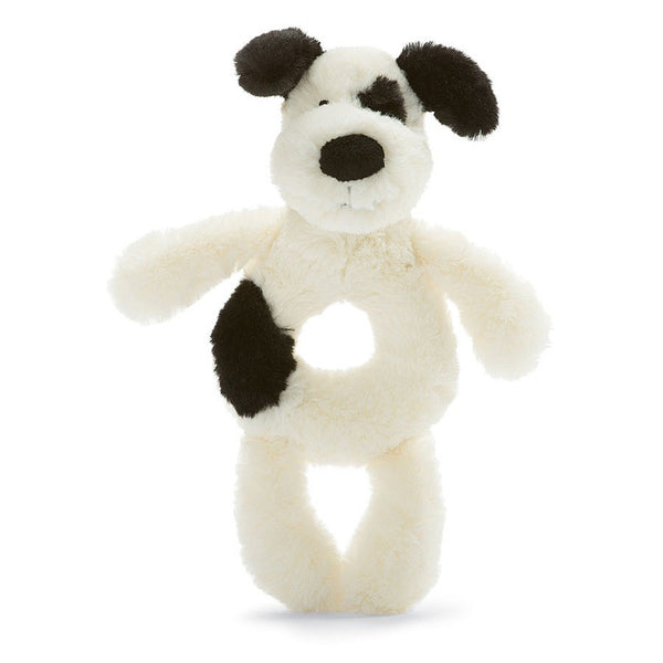 BASHFUL BLACK & CREAM PUPPY RING RATTLE
