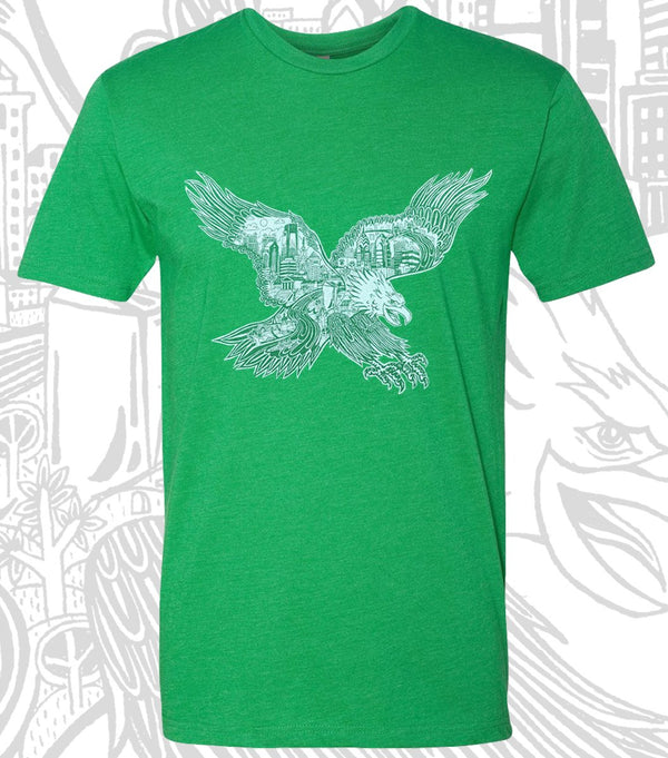 PHILADELPHIA EAGLES SKYLINE KELLY GREEN UNISEX T-SHIRT
