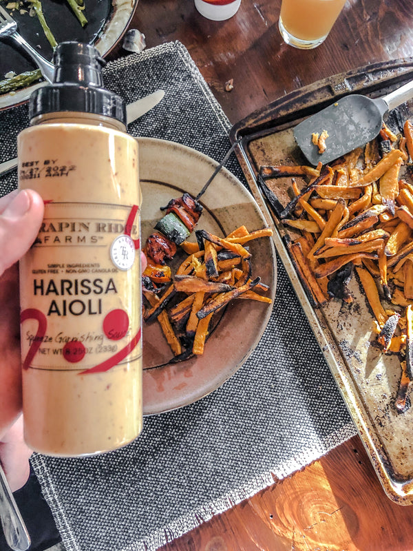 Baked Sweet Potato Fries with Harissa Aioli Dip