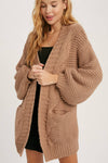 CHUNKY CABLE LANTERN SLEEVE CARDIGAN