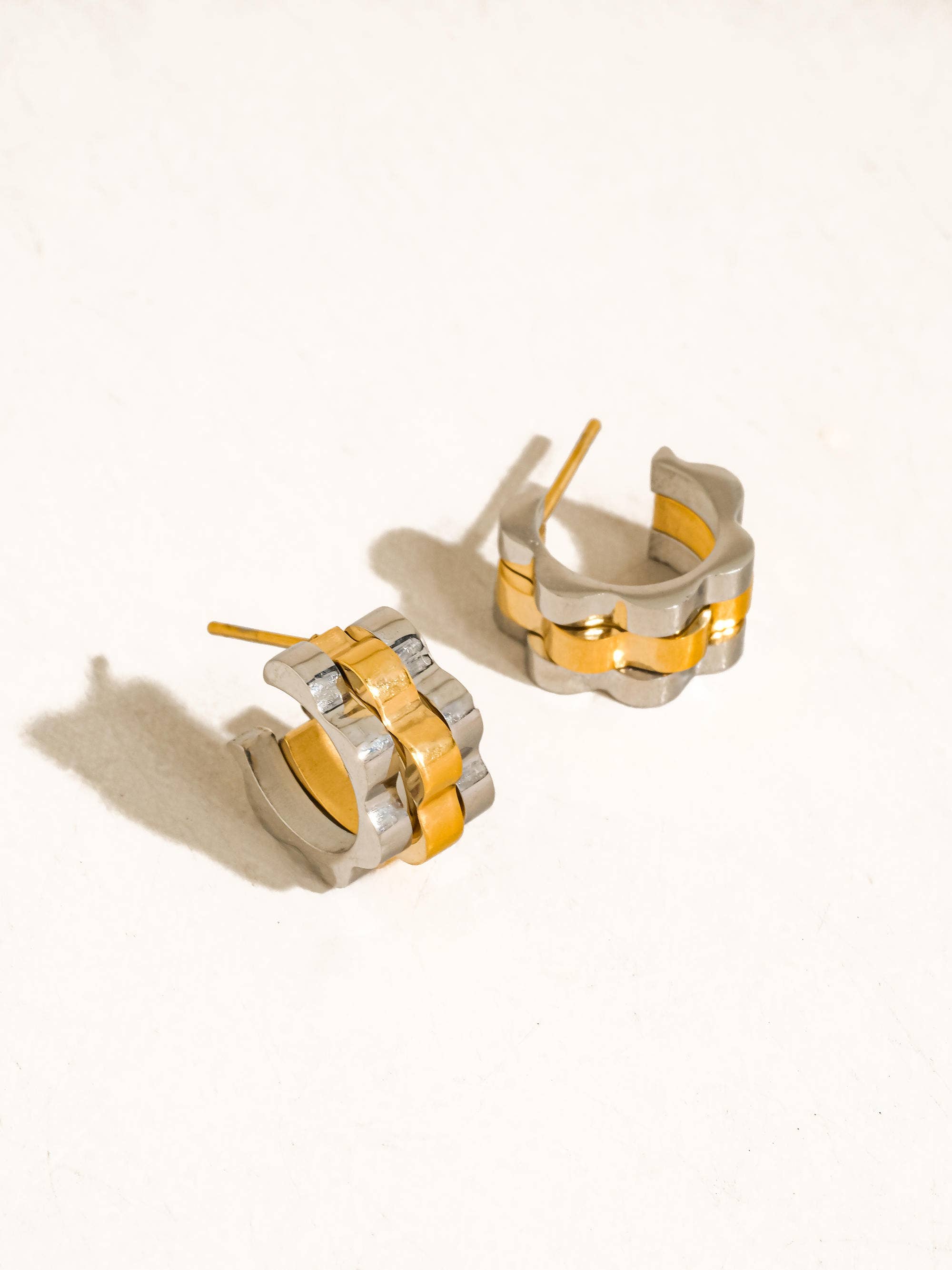 Paige 18K Gold Non-Tarnish Two-Tone Ribbed Hoop Earrings