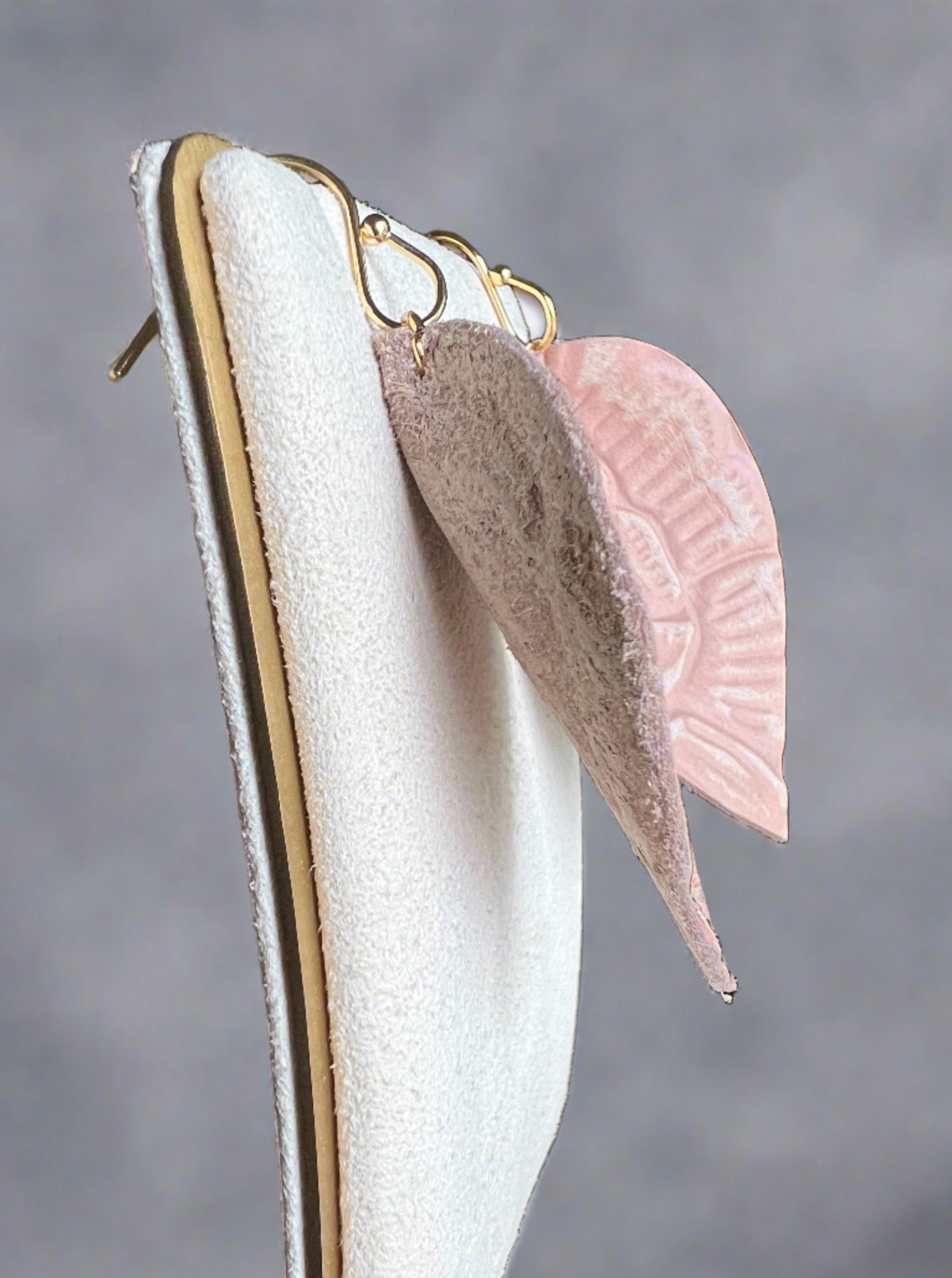 STAMPED LEATHER LEAF SHAPED EARRINGS